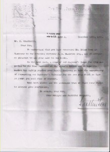 Not the best scan, but here is the original 1911 Suttons letter