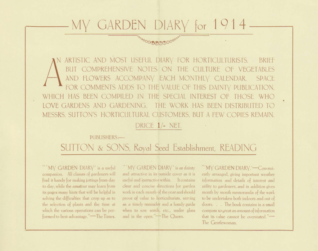 My Garden Diary 1914  Promotional Insert