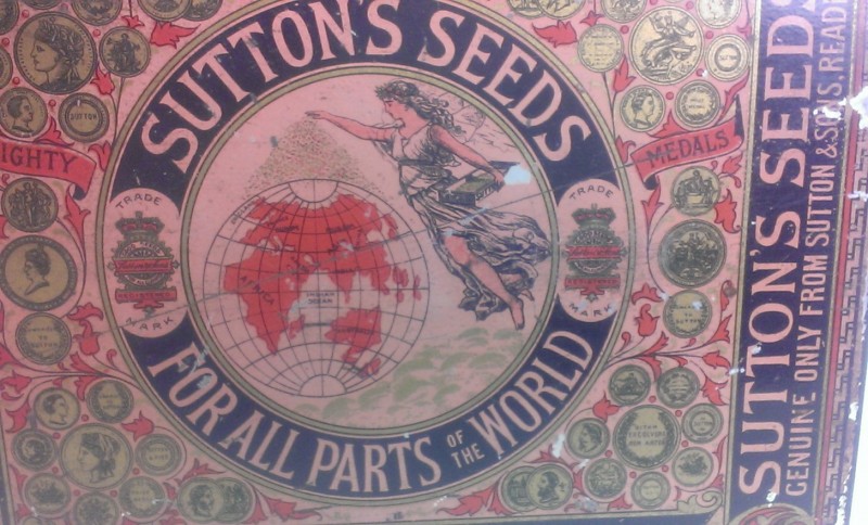 Vintage Suttons Seed Tin Close up