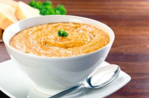 Sweet Potato soup in white bowl