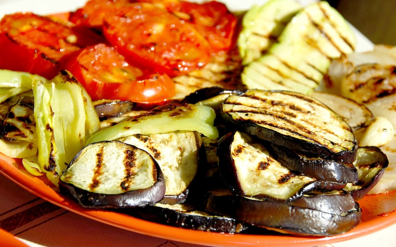 Grilled aubergine on plate