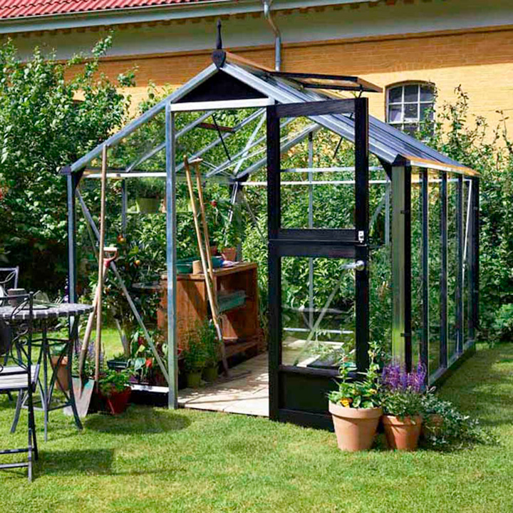 Compact Aluminium and Black Greenhouse and Base