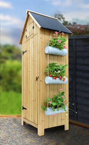 Trough planter hanging from shed