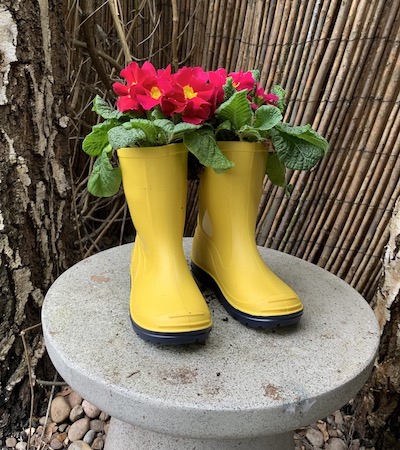 upcycled welly boots as containers