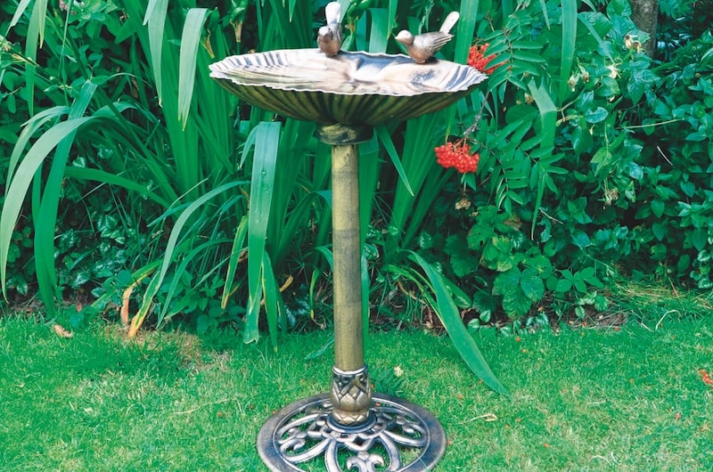 Bronze bird bath in garden