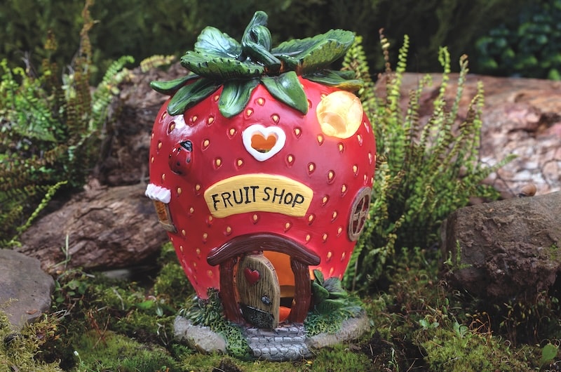 Strawberry fairy house in garden