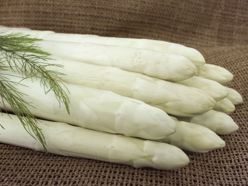 White asparagus variety against burlap