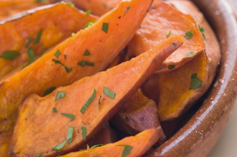 Sweet potato wedges in bowl
