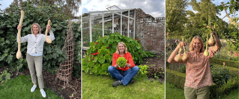 Julia Parker on her allotment, growing vegetables. 